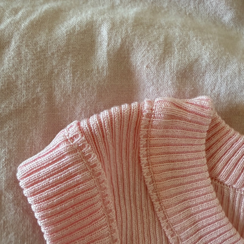 Celine Light Pink Ribbed Tank Top with Embroidered Logo - Picture 7 of 10